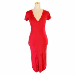 Aritzia Dress! Size S Wilfred Bodycon Red Stretchy Soft Ribbed Deep V-Neck